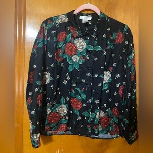 Rena Rowan for Saville vintage floral women’s button down shirt